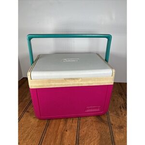 Vintage Coleman Cooler Model 5205 Pink Teal Retro Camping 90s Lunch Box